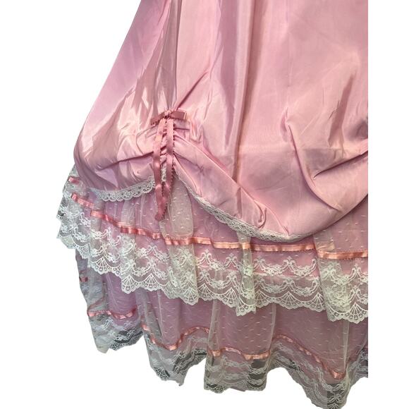 Vintage 1980s Fantasy Pink White Lace Ball Gown With Built In Hoop Med/Large - Picture 5 of 5